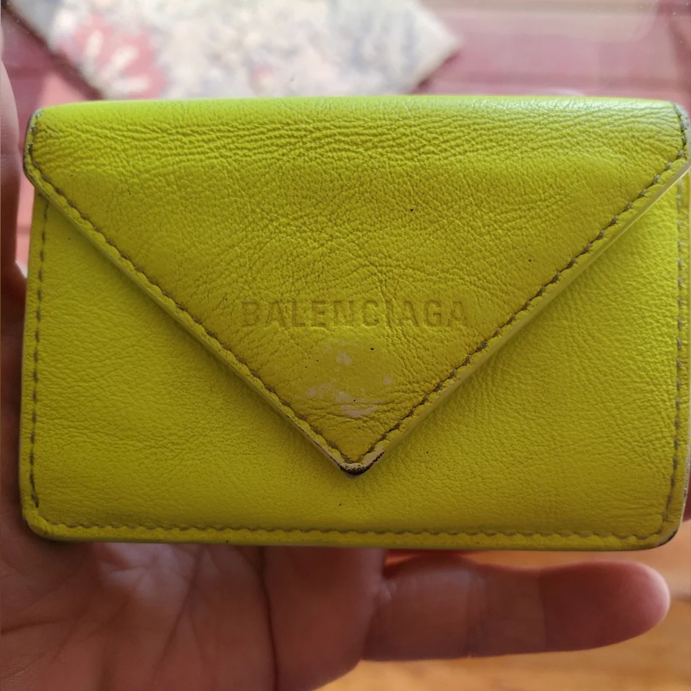 Balenciaga Yellowish Green Papier Leather Compact Wallet(Price Is Firm)
